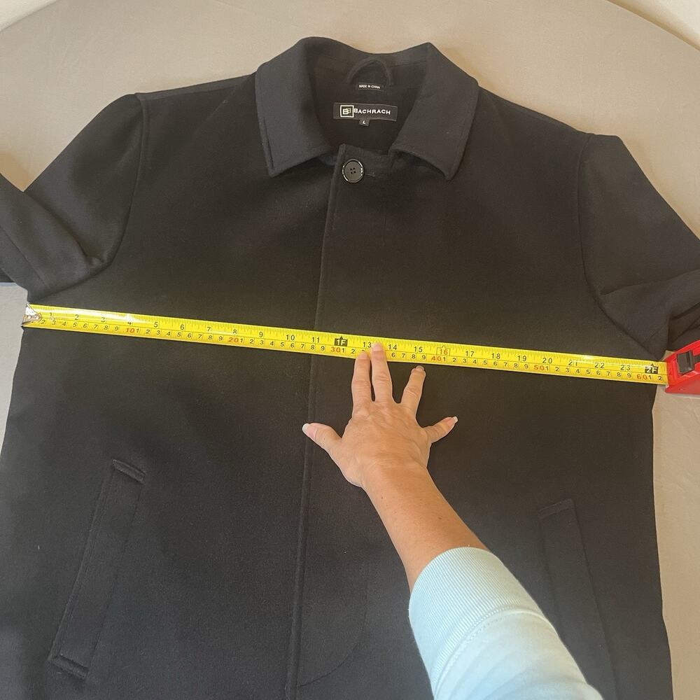 Bachrach Coat Mens Large Black 100% Wool Cashmere Blend Overcoat Jacket - Picture 11 of 14